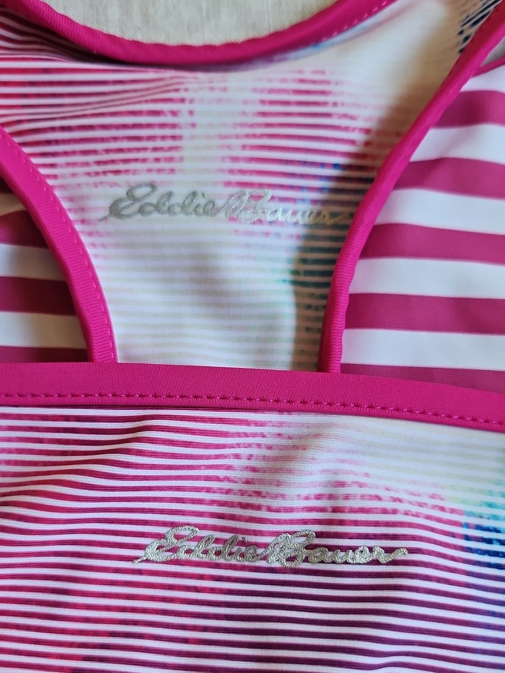 Eddie Bauer Girls Pink and Blue Patterned Two-Piece Reversible Swim Set Sz 14-16
